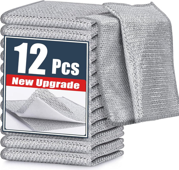 Navona 12 Pcs Upgrade Steel Wire Dishcloth, Triple-Layer Non-Scratch Cleaning Rag for Cookware, Sinks, Dishes