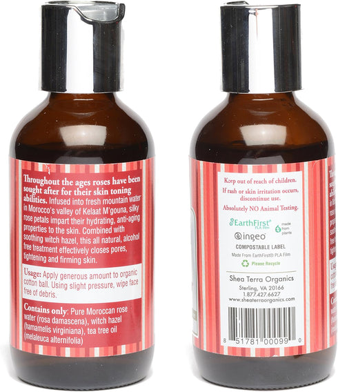 Shea Terra Organics Beauty Water, Toner & Face Mist, 4 oz, Damask Rose HIPS & Hazel, Natural Hydrating