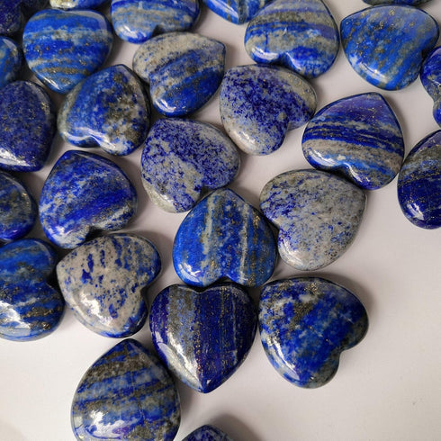 4 Pcs Natural Lapis Lazuli Love Heart Palm Stone Reiki Balancing Worry Stone (1 Inch)