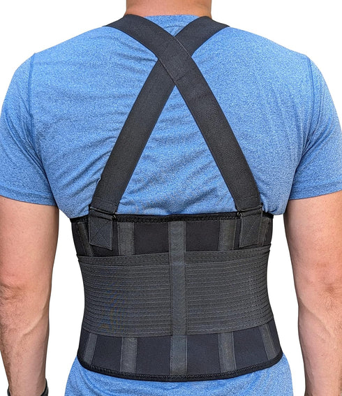 Adjustable Lower Back Support Belt with Suspenders, Heavy Duty Work Brace for Men & Women