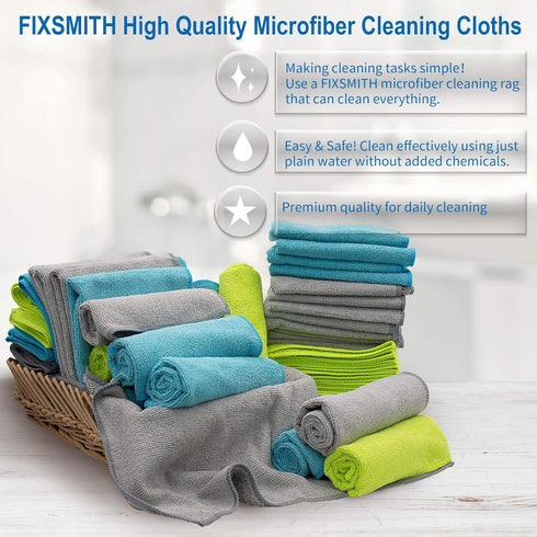 FIXSMITH Microfiber Cleaning Cloth - Pack of 50, Multi-Functional Towels, Size: 12 x 16 in, Highly Absorbent Rags, Lint-Free, Streak-Free Cloths for Car Kitchen Home Office by FIXSMITH