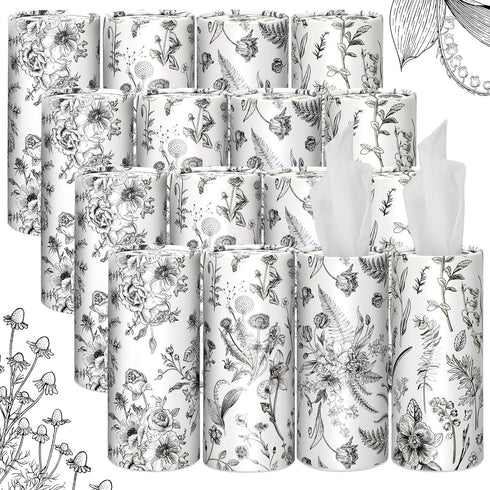 Zonon 16 Pcs Vintage Floral Round Tissues Box Car Holder with Facial Tissue
