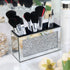 SHYFOY Mirrored Makeup Brush Holder Organizer, 3 Slot Glass Cosmetics Brushes Storage Holders with Crystal Crushed