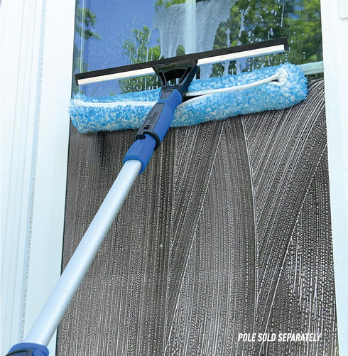 Unger Professional 2-in-1 Squeegee & Scrubber, 14” Window Cleaning Tool, Reusable Microfiber Sleeve