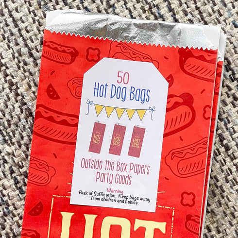 Printed Foil Hot Dog Bags, 50 Pack, Silver Red by Outside the Box Papers