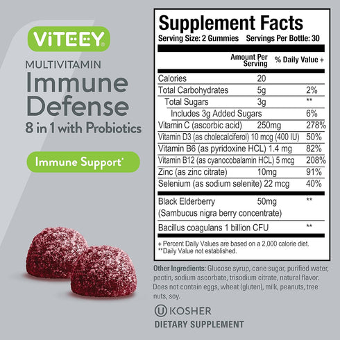 Multivitamin Gummies 8 in 1 Immune Support Supplement - Chewable Berry Flavored Pectin for Adults & Teens