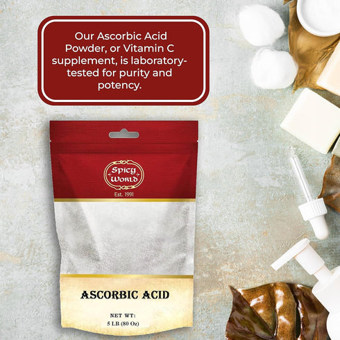 Spicy World Ascorbic Acid Vitamin C Powder 5 LB - Pure Dietary Supplement, Bulk VIT C Powder USP