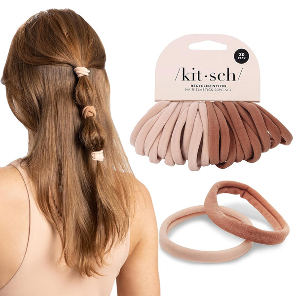 Kitsch Hair Ties No Damage - Strong, Stretchy & Snag-Free Hair Bands, Soft Nylon Ponytail Holders, Blush, 20pcs