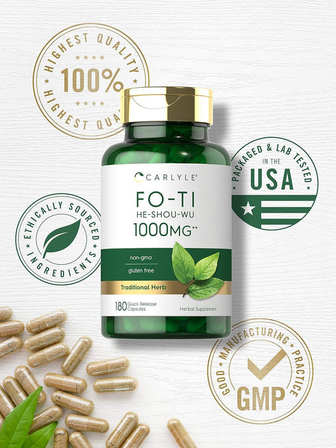 Carlyle Fo-Ti 1000mg | 180 Capsules | He-Shou-Wu Root | Non-GMO, Gluten Free Traditional Herb Supplement
