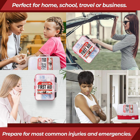 M2 BASICS 350 Piece Professional Emergency First Aid Kit | Hard Case, Dual Layer, Wall Mountable for Home, Office,
