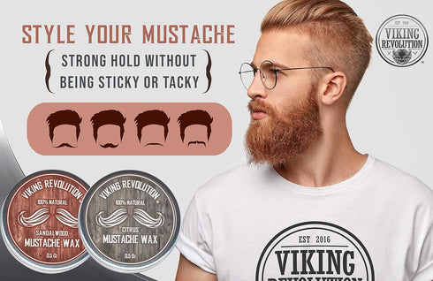 Viking Revolution Mustache Wax 2 Pack, Strong Hold Beard & Moustache Wax for Men (Citrus & Sandalwood)