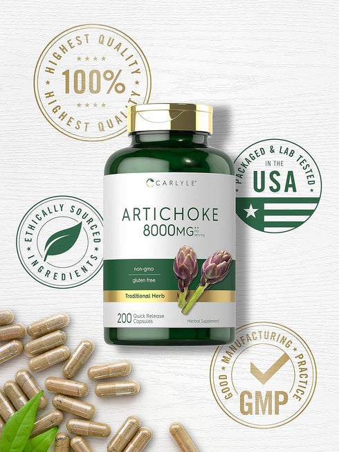 Carlyle Artichoke Extract Capsules 8000mg - 200 Count, Non-GMO, Gluten Free Supplement