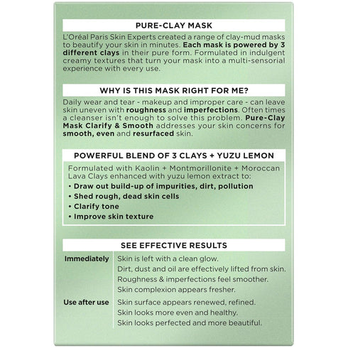 L'Oreal Paris Skincare Pure Clay Face Mask with Yuzu Lemon for Rough Skin, 1.7 oz