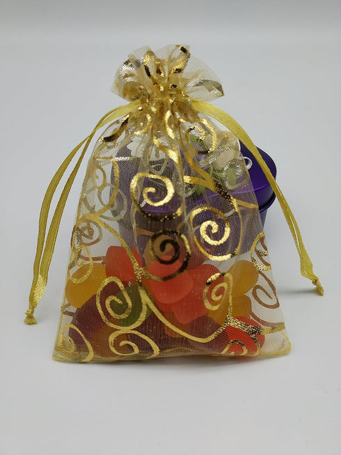 100pcs Sheer Organza Favor Bags, Rattan Print Gift Bags for Wedding Baby Shower, 3x4 inch, Gold