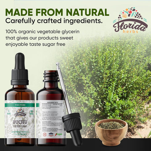 Organic Buchu Tincture 2 oz, Non-GMO Dried Leaf Health Supplement in Cold-Pressed Vegetable Glycerin, 670 mg