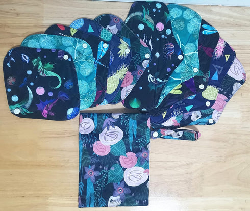 JOBEBE 5PCS 8 Inch 5PCS 10Inch Pads+1 and Reusable Washable Charcoal Bamboo Menstrual Pads Sanitary Wet Bag