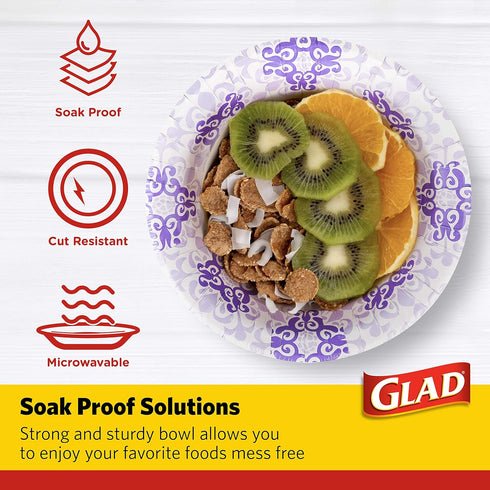 Glad Disposable Paper Bowls, Purple ViCountorian Design, Microwave Safe, Pack of 6, 120 Count for Parties & Picnics