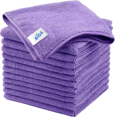 MR.SIGA Microfiber Cleaning Cloths - Pack of 12, All-Purpose Towels, Streak-Free, Purple, Size 32 x 32 cm