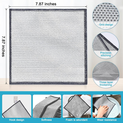 10 Pcs New Upgrade Triple-Layer Non Scratch Wire Dishcloth, Kitchen Cleaning Dish Rags for Cookware