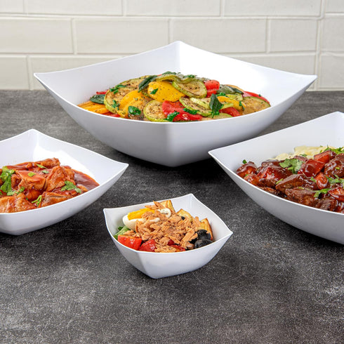 Restaurantware Moderna 8 Ounce Fancy Plastic Bowls, 10 Durable Heavy-duty White Disposable Salad Bowls