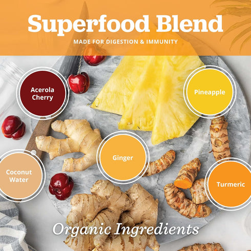 Immunity, 30 Packs All About Juicing Ginger Shots with Pineapple & Turmeric - Superfood Juice Powder - Digestion