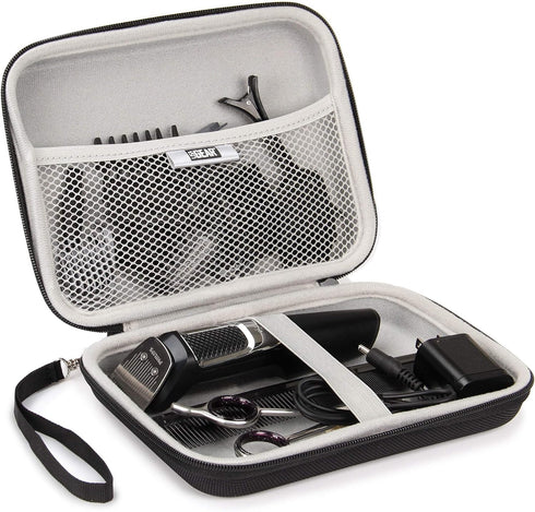 USA GEAR 7.5" Hard Shell Hair Clipper Case, Compatible with Wahl, Surker, Andis, Oster Clippers, Black