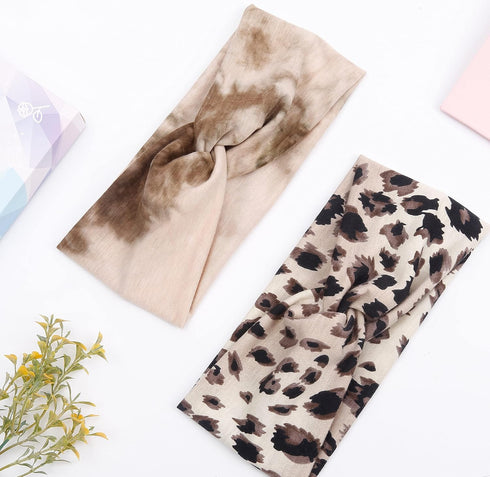Tobeffect 8 Pack Turban Headbands for Women, Non Slip Leopard Print Boho Accessories, Elastic Hair Band