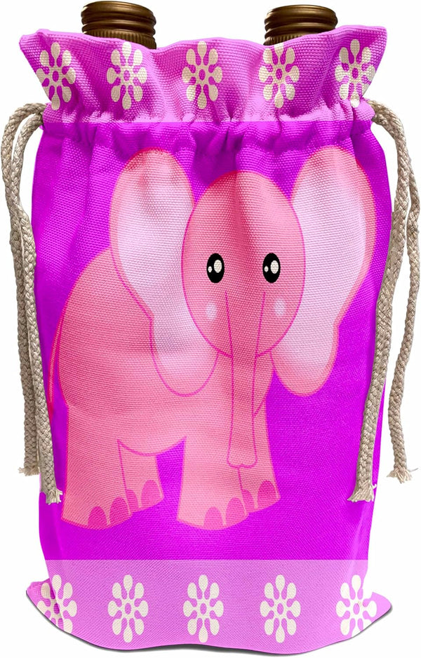 3dRose Pink Baby Elephant Wine Bag