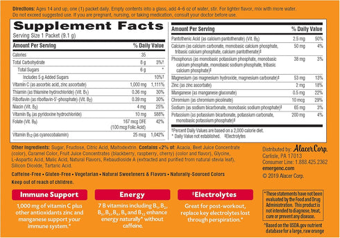 Emergen-C (30 Count, Raspberry Flavor) Dietary Supplement Fizzy Drink Mix with 1000mg Vitamin C