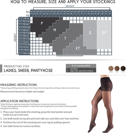 Truform Women's Shaping Tights, 8-15 mmHg, 20 Denier, Black, Queen Plus Compression Pantyhose