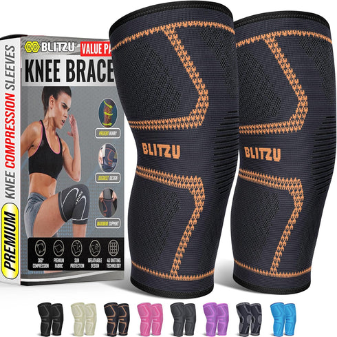Knee Brace for Women & Men, 2 Pack Compression Knee Brace, Knee Support Sleeve for Pain Relief, Running, Sports, Orange
