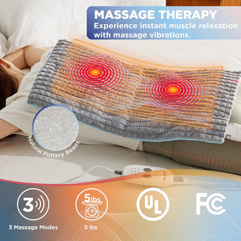 Bedsure Back Heating Pad for Neck and Shoulders - Weighted Massaging Heated Pad with 3 Heating Levels & 3 Massage