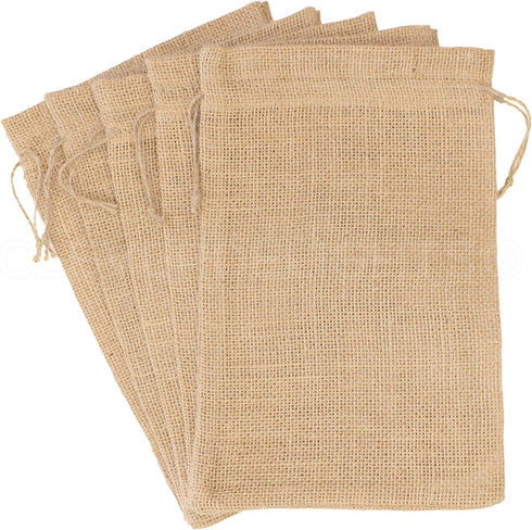 CleverDelights 8" x 12" Burlap Bags - 5 Pack, Jute Drawstring Sacks