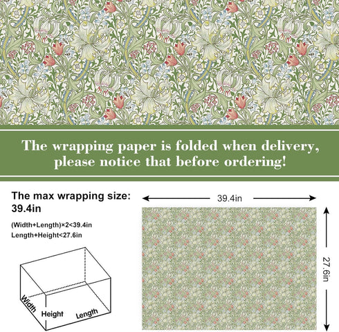 JarThenaAMCS 6 Sheet Vintage Floral Wrapping Paper - Not Roll - Green Flower Gift Wrap for Birthday Baby Shower