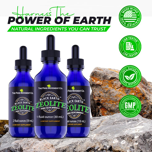 Black Earth Zeolite with Humic Fulvic Acids, Trace Minerals for Detox, Gut Health, Immune Support - 1oz Liquid Drops