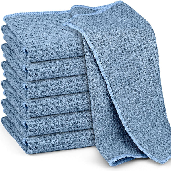 Waffle Weave Microfiber Cleaning Cloth, Absorbent Quick Drying Dust Rags for Car Interior, 6 Pack, Blue