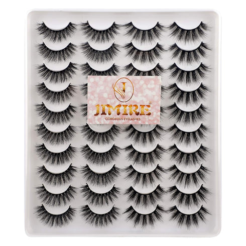 JIMIRE 20 Pairs False Eyelashes, 2 Styles Mixed Fluffy Eyelashes Natural Volume Wispy Faux Mink Lashes Pack