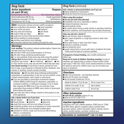 Amazon Basic Care Nighttime Severe Cold and Flu Syrup, Max Strength, Mixed Berry, 12 fl oz