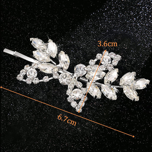 Waydress 4 Pcs Rhinestone Hair Clip, Decorative Leaf Crystal Barrette Accessories for Women (Silver)