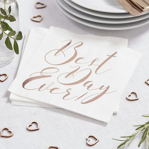 Ginger Ray Best Day Ever Rose Gold Paper Napkins - Pack of 20 - Beautiful Botanics
