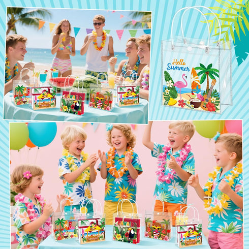 H1vojoxo Summer 24PCS Summer 7.9 3.2 7.9 Inch Hawaiian Gift Bags - Hello Clear Gift Bags with Handle x x Reusable PVC