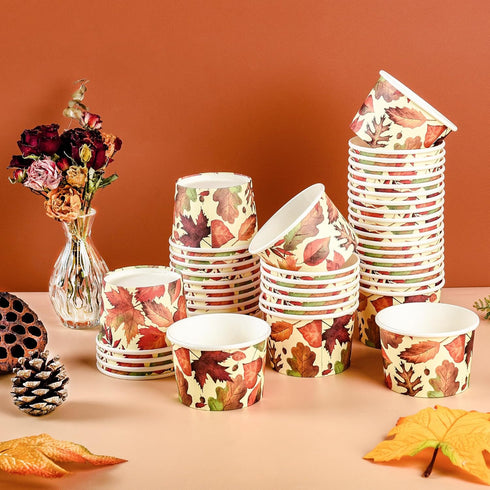 50Pcs Fall Treat Snack Cups, Disposable Ice Cream Cups 9 Oz for Autumn Thanksgiving Dessert Bowls, Party Supplies