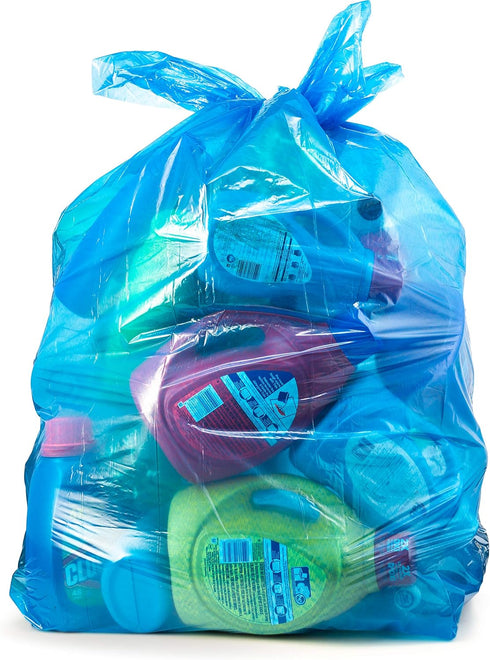Heavy Duty Trash Bags, 30-33 Gallon Value Pack, 100 Bags w/Ties, Blue Recycling Bags for 30 Gal, 33 Gal, 35 Gal