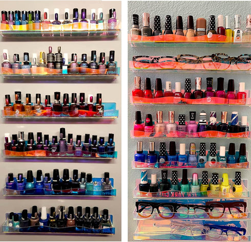 YMVV 15" Nail Polish Rack, Wall Mounted Shelf, 6 Pack Clear Acrylic Organizer for Nail Supplies