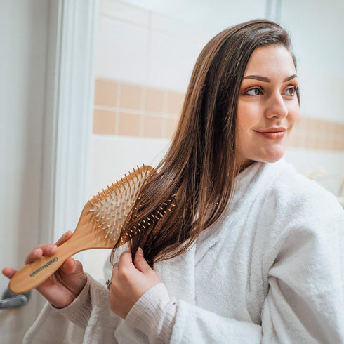 Wooden Bristle Paddle Hair Brush - 10.25" Length, 3.5" Width - Eco Friendly Wood Handle