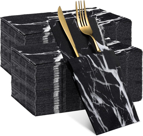 Zonon 100 Pcs Black Marble Guest Towel Disposable Bathroom Paper Napkins Decorative Hand