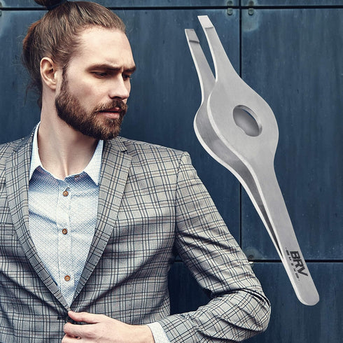 Wide Grip Slant Tweezers | Professional Tweezers for Eyebrows & Nose/Ear/Facial Hair - Hand-Filed Slanted Tips, Silver