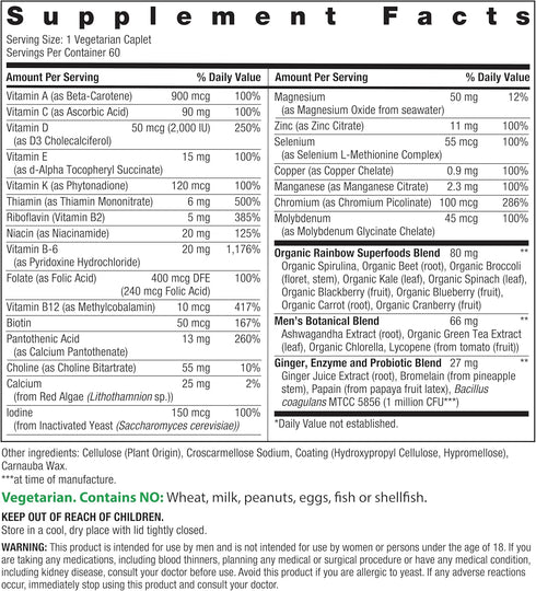 Rainbow Light Mens One Multivitamin, Daily High-Potency Immune Support, Vegetarian, 60 Count