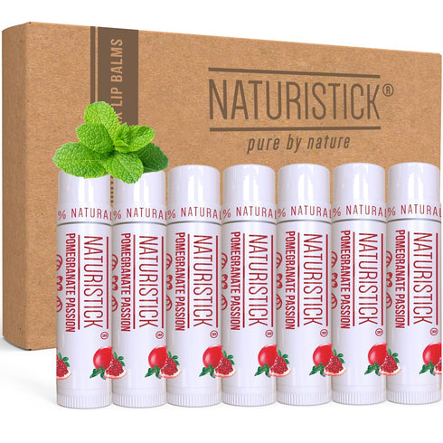 Naturistick Premium Beeswax Lip Balm for Dry, Chapped Lips | 100% Natural | 7 Pack Pomegranate
