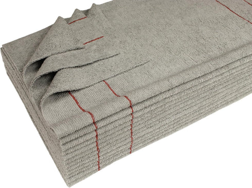 Microfiber Towel, Silver with Red Stripes, 16 by 16 Inches, Pack of 12